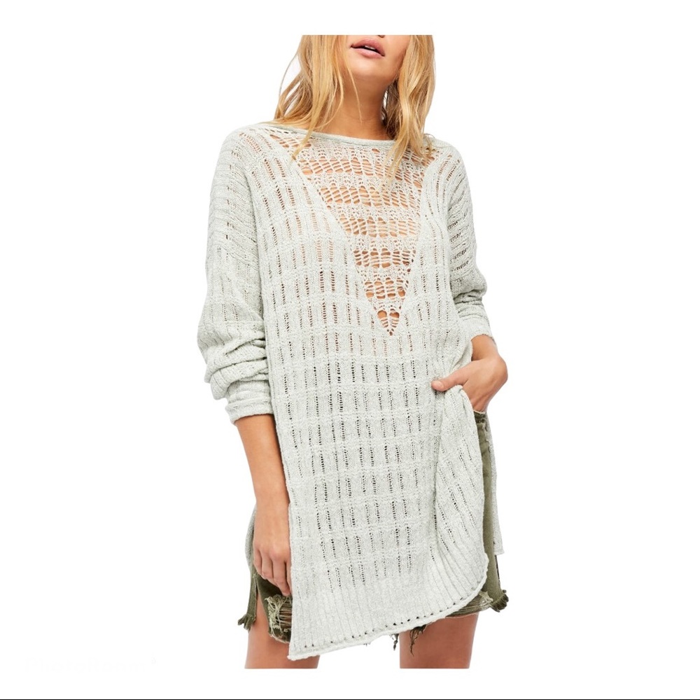 Free People Pretty In Pointelle Oversized Sweater